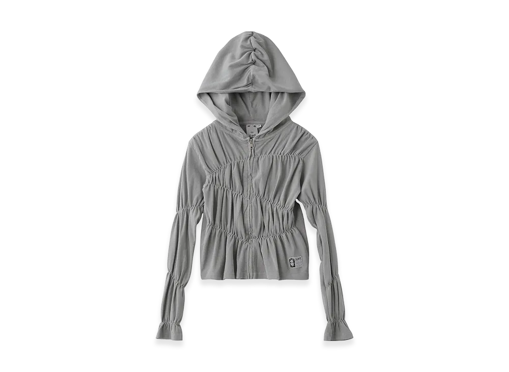 X-Girl Women's Faded Shirred Compact Zip Up Hoodie "Grey"