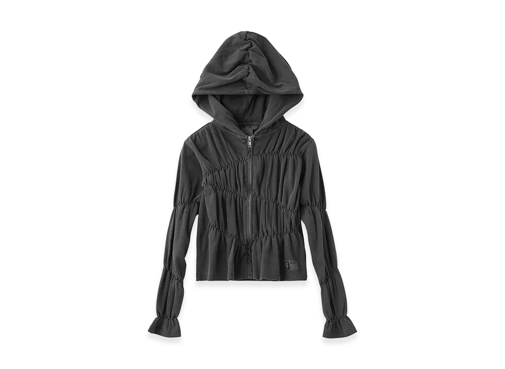 X-Girl Women's Faded Shirred Compact Zip Up Hoodie "Black"