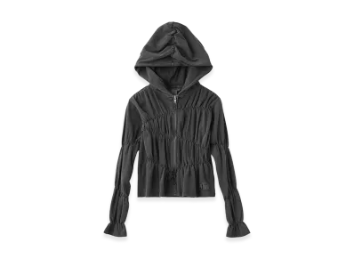 X-Girl Women's Faded Shirred Compact Zip Up Hoodie "Black"
