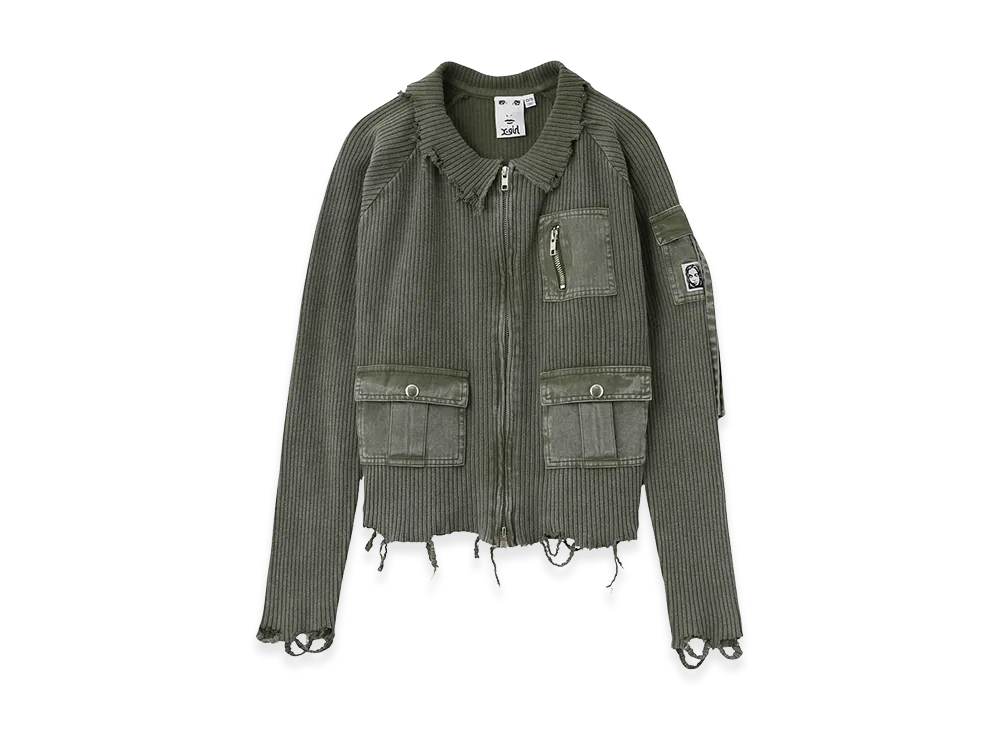 X-Girl Women's Distressed Woven Mix Zip Up Top "Olive"