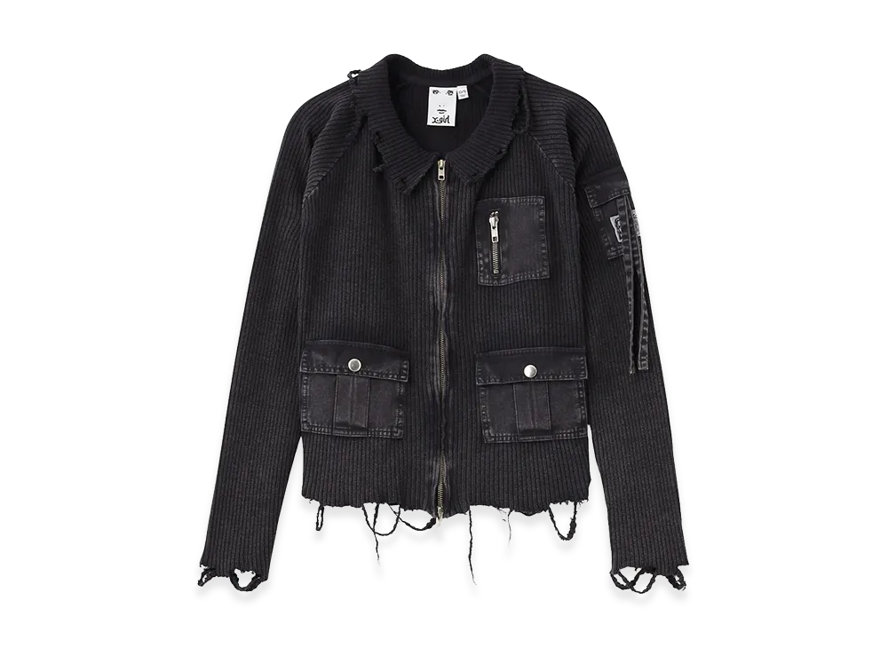 X-Girl Women's Distressed Woven Mix Zip Up Top "Black"