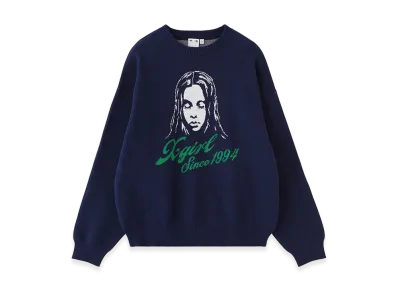 X-Girl Women's Cursive Logo And Face Jacquard Knit Top "Navy"