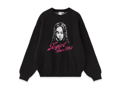 X-Girl Women's Cursive Logo And Face Jacquard Knit Top "Black"
