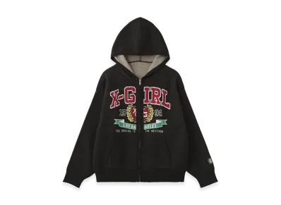 X-Girl Women's College Logo Jacquard Zip Up Knit Hoodie "Black"
