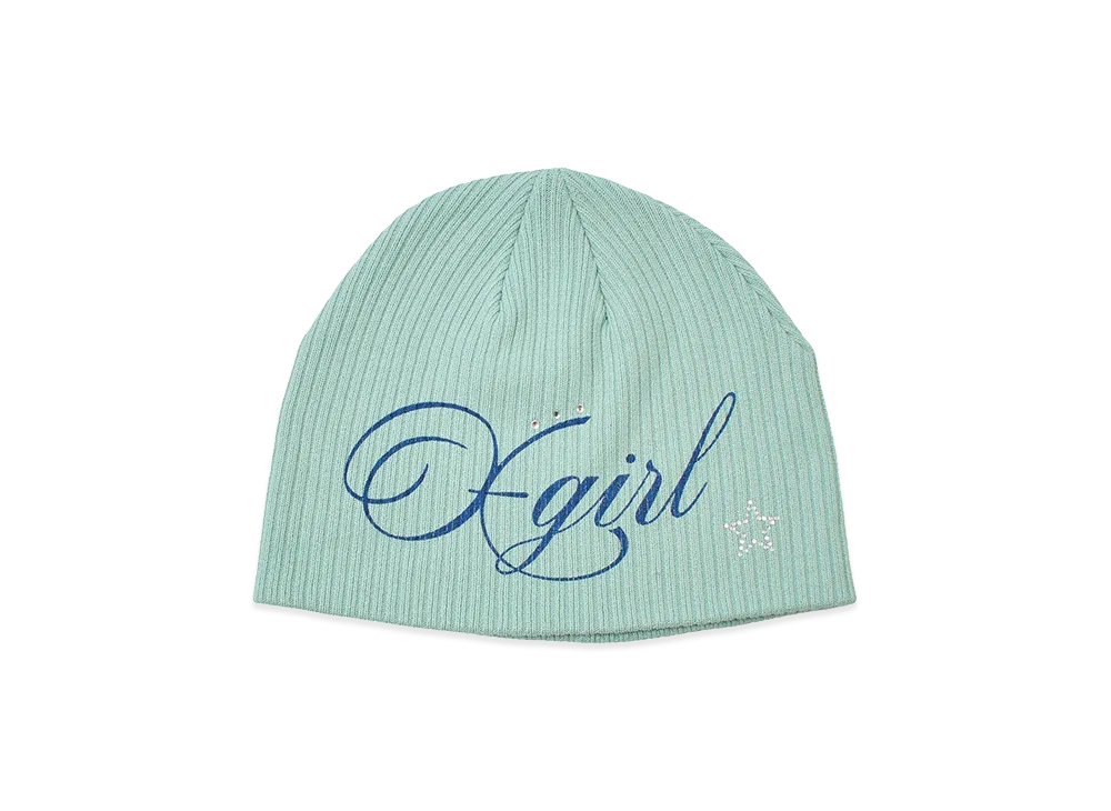 X-Girl Women's Spray Logo And Studded Beanie "Light Blue"