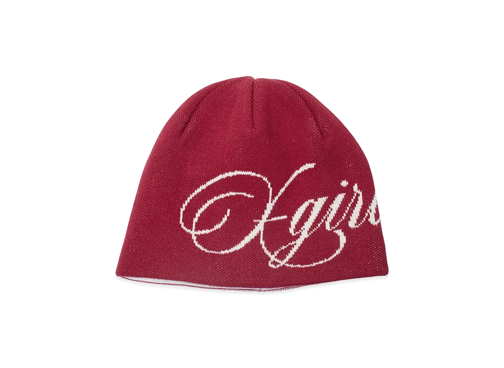 X-Girl Women's Logo And Hazy Pattern Reversible Beanie "Red"