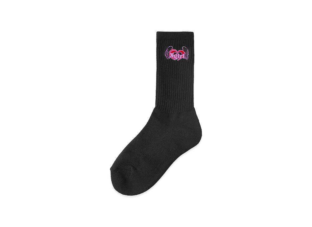 X-Girl Women's Heart And Wing Embroidered Socks "Black"
