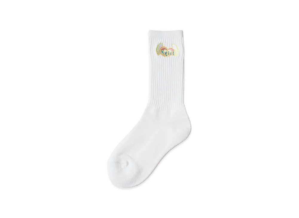 X-Girl Women's Heart And Wing Embroidered Socks "White"
