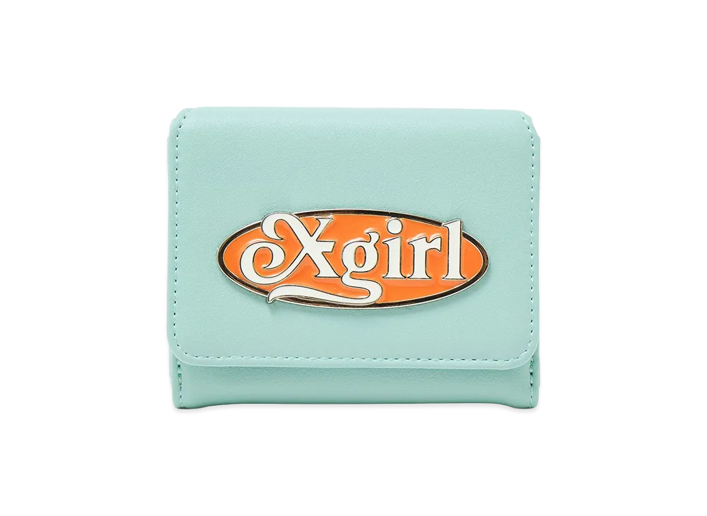 X-Girl Women's Oval Logo Clasp Faux Leather Mini Wallet "Light Green"