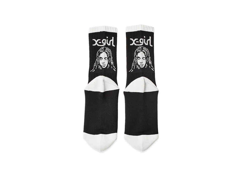 X-Girl Women's Face Jacquard Ribbed Socks "Black"