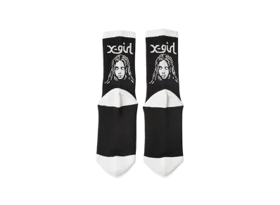 X-Girl Women's Face Jacquard Ribbed Socks "Black"