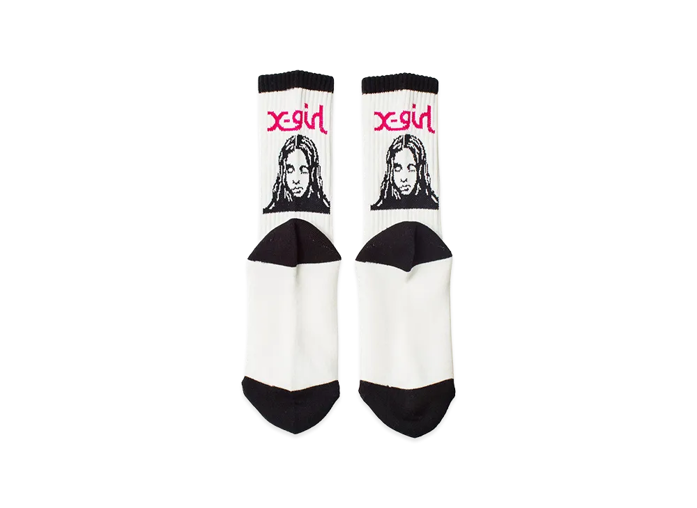 X-Girl Women's Face Jacquard Ribbed Socks "White"