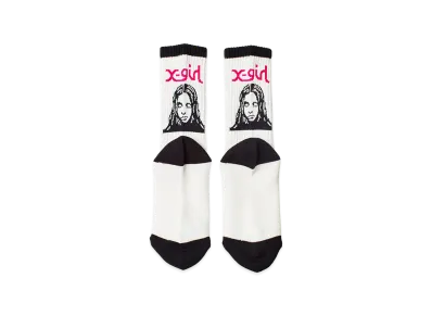 X-Girl Women's Face Jacquard Ribbed Socks "White"