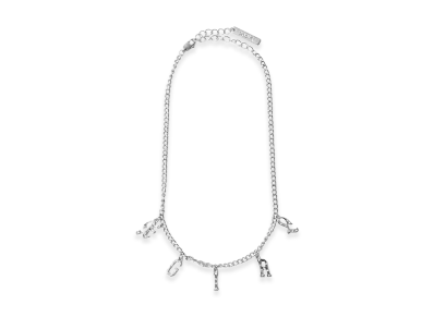 X-Girl Women's Logo And Rhinestone Necklace "Silver"