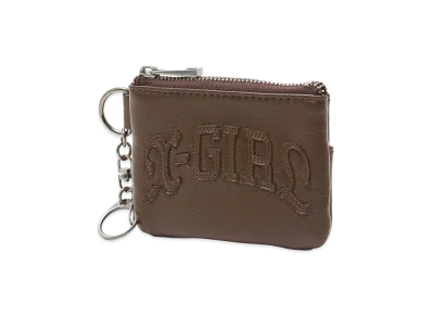 X-Girl Women's Faux Leather Patch Coin And Card Case "Brown"