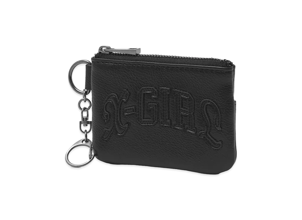 X-Girl Women's Faux Leather Patch Coin And Card Case "Black"