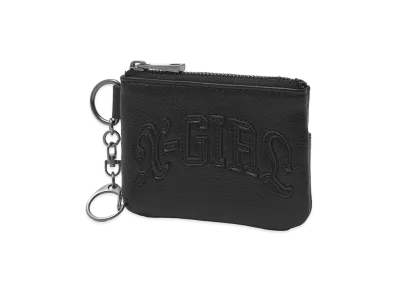 X-Girl Women's Faux Leather Patch Coin And Card Case "Black"