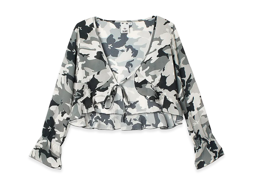 X-Girl Women's Hibiscus Camouflage Blouse "Grey"