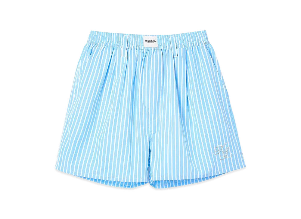 X-Girl Women's Striped Rhinestone Shorts "Light Blue"