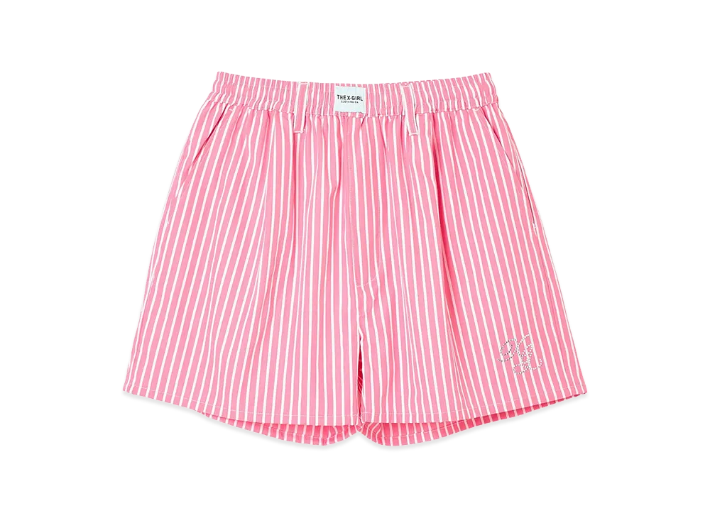 X-Girl Women's Striped Rhinestone Shorts "Pink"