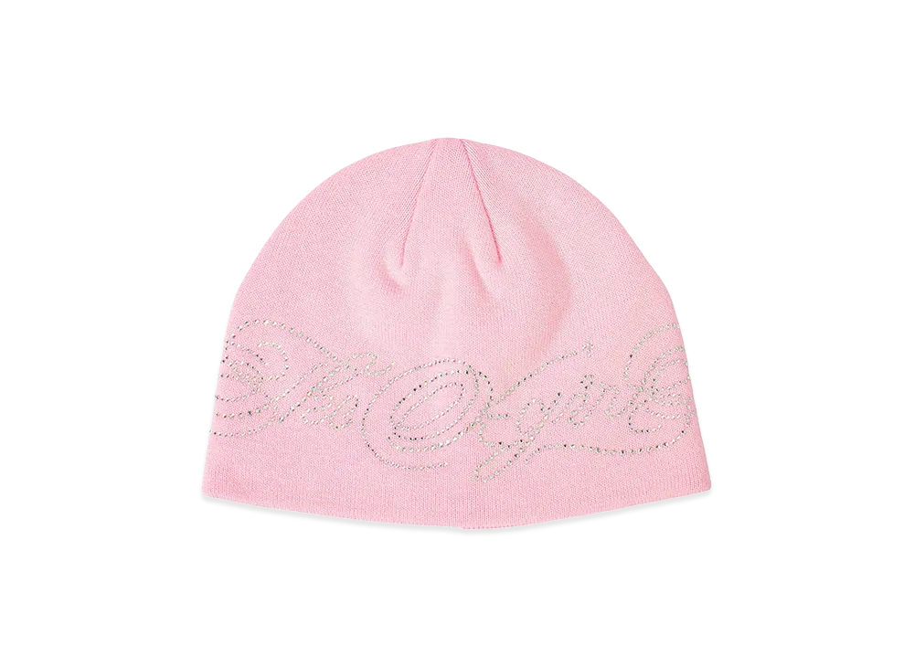X-Girl Women's Rhinestone Decorative Script Logo Beanie "Pink"