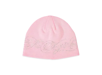 X-Girl Women's Rhinestone Decorative Script Logo Beanie "Pink"