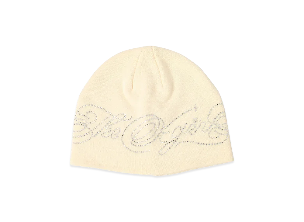 X-Girl Women's Rhinestone Decorative Script Logo Beanie "White"
