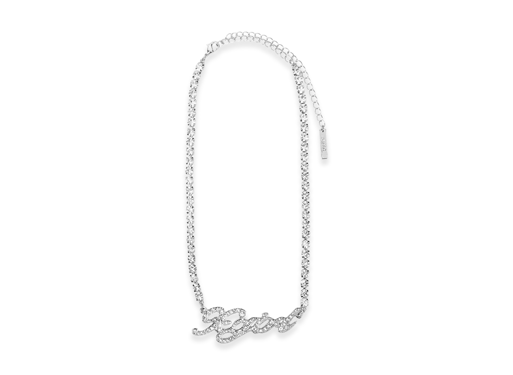 X-Girl Women's Rhinestone Cursive Logo Necklace "Silver"