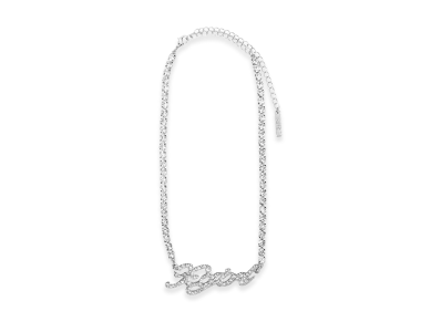 X-Girl Women's Rhinestone Cursive Logo Necklace "Silver"