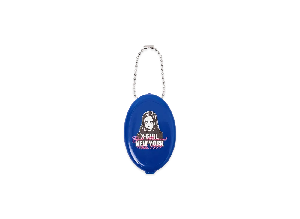 X-Girl Women's Face And Script Mix Logo Rubber Coin Case "Blue"