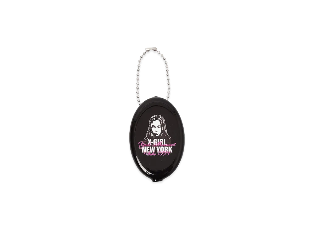 X-Girl Women's Face And Script Mix Logo Rubber Coin Case "Black"