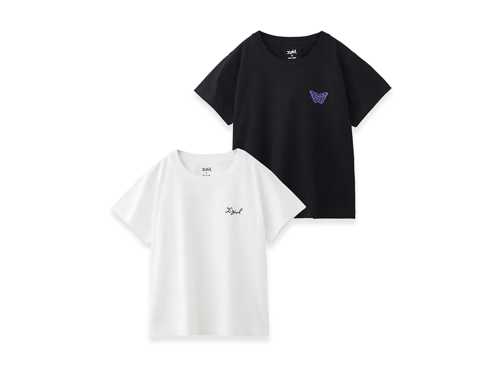 X-Girl Women's Logo And Butterfly 2P S/S Baby Tee "Murti"