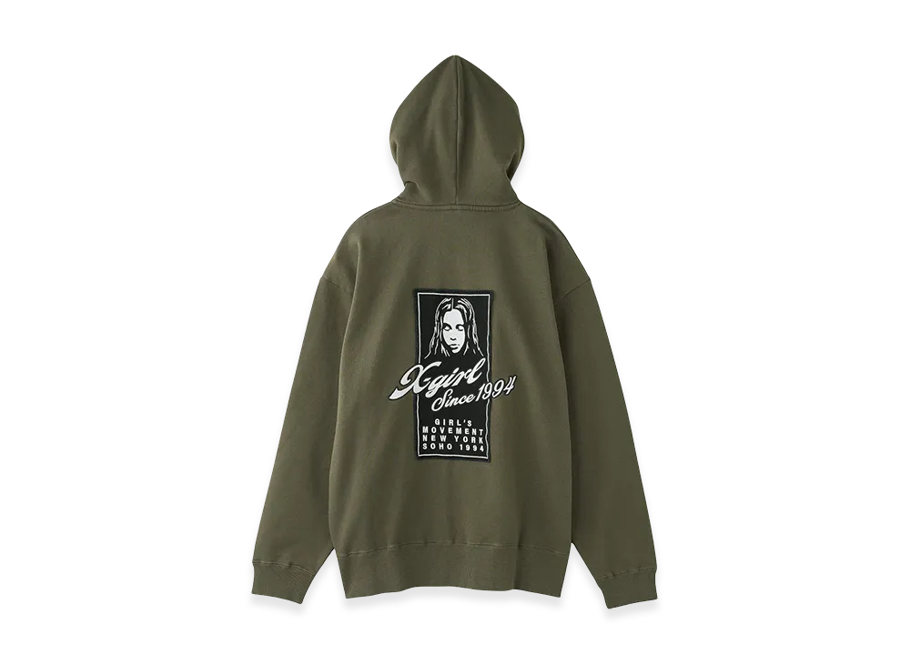 X-Girl Women's Face Box Patch Zip Up Sweat Hoodie "Olive"