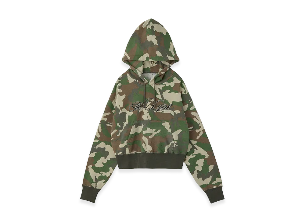 X-Girl Women's Cursive Logo Embroidery Compact Sweat Hoodie "Camo"