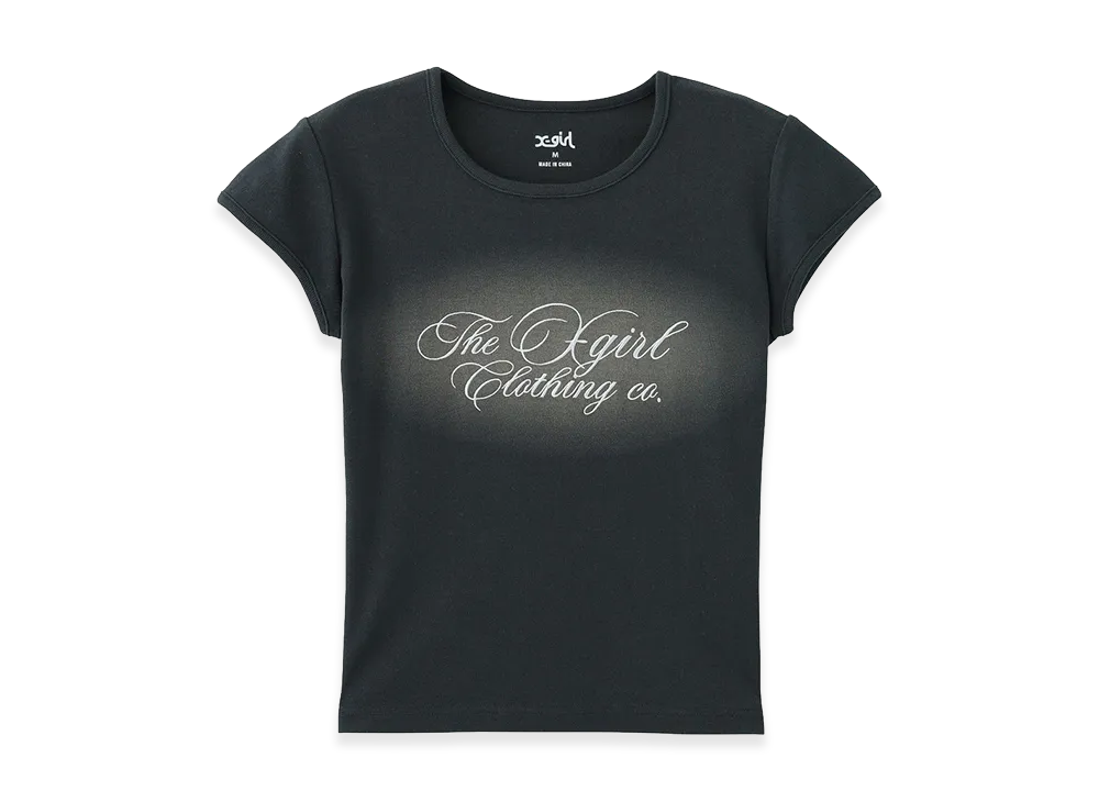 X-Girl Women's Spray And Cursive Script Logo S/S Baby Tee "Charcoal"