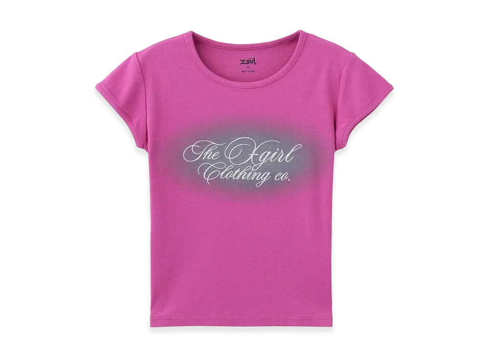 X-Girl Women's Spray And Cursive Script Logo S/S Baby Tee "Pink"