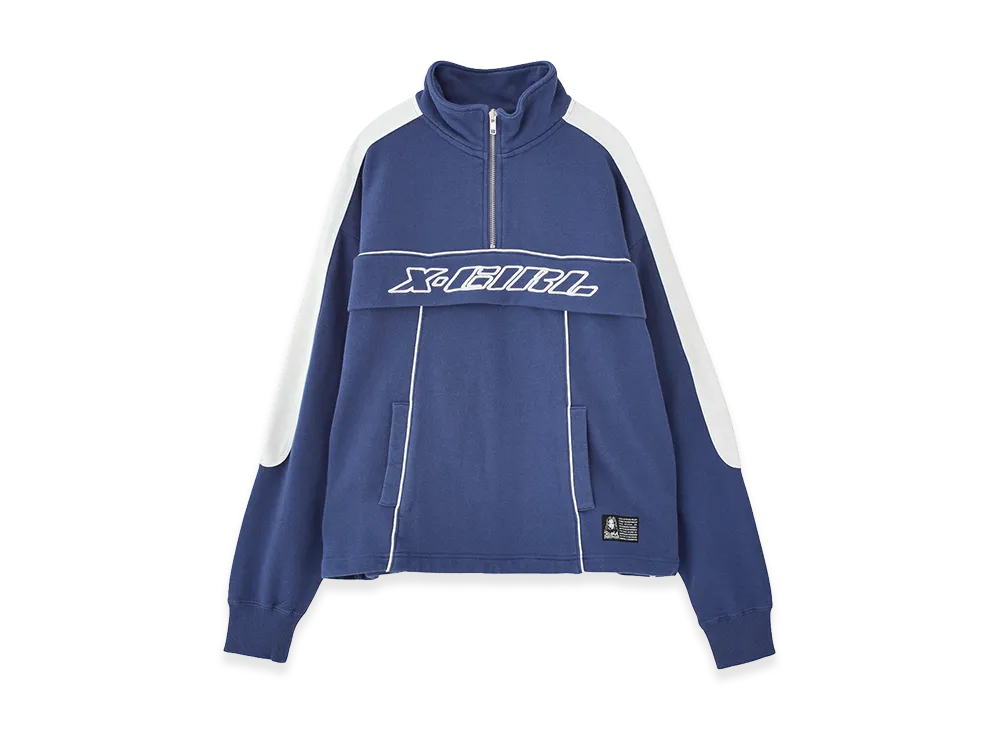 X-Girl Women's Face Label Half Zip Sweat Top "Blue"
