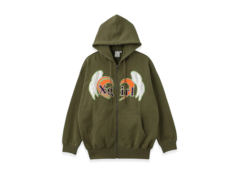 X-Girl Women's Heart And Wing Zip Up Sweat Hoodie "Olive"
