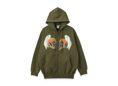 X-Girl Women's Heart And Wing Zip Up Sweat Hoodie "Olive"