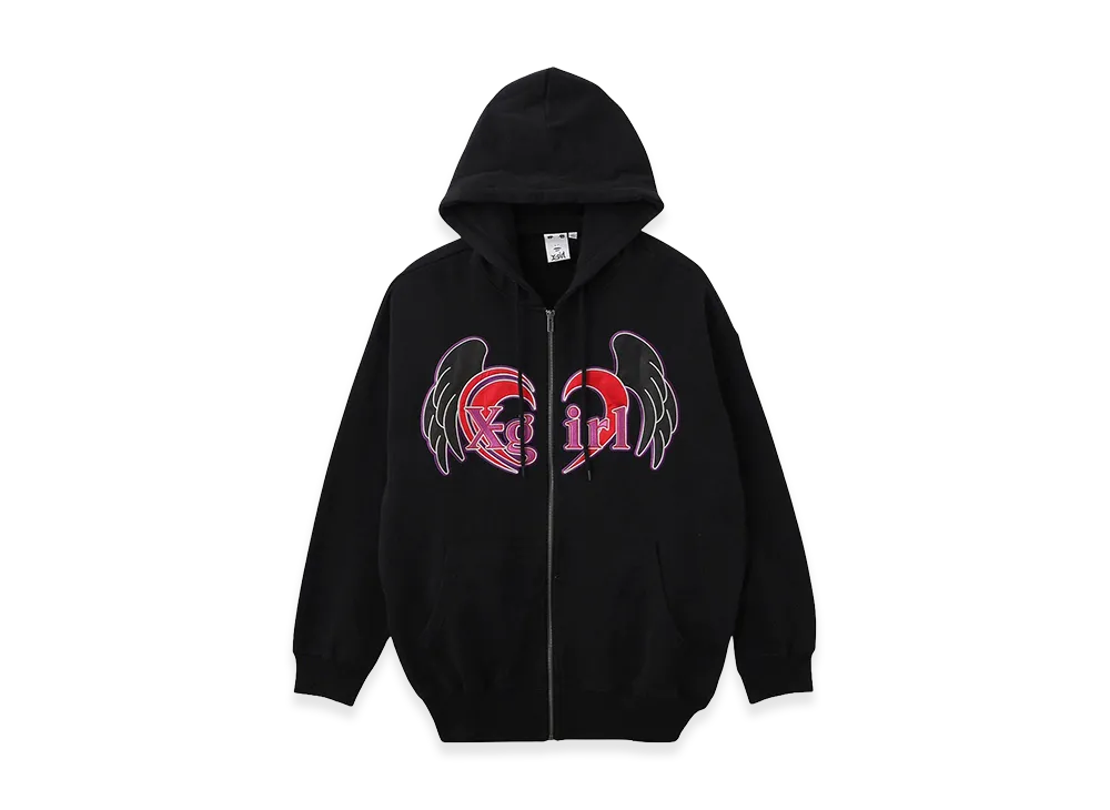 X-Girl Women's Heart And Wing Zip Up Sweat Hoodie "Black"