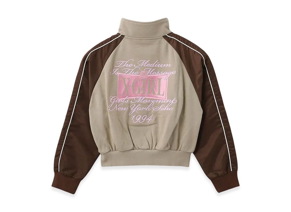 X-Girl Women's Woven Mix Sweat Zip Up Top "Beige"