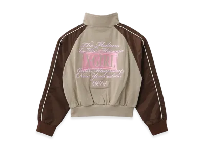 X-Girl Women's Woven Mix Sweat Zip Up Top "Beige"