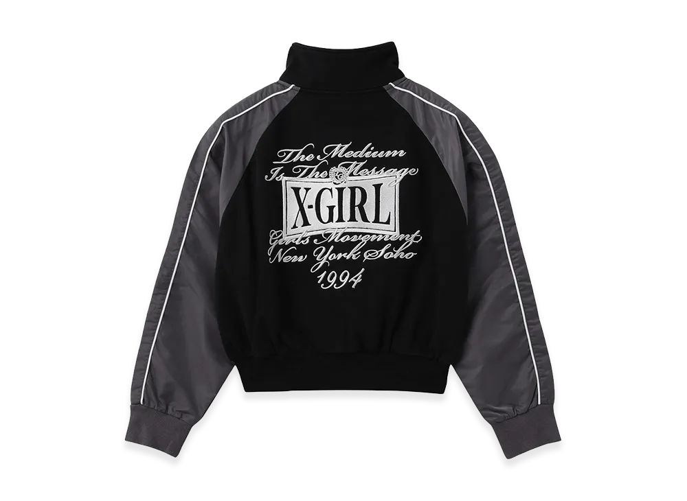 X-Girl Women's Woven Mix Sweat Zip Up Top "Black"