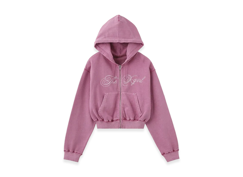 X-Girl Women's Pigment Dyed Script Logo Compact Zip Up Sweat Hoodie "Pink"