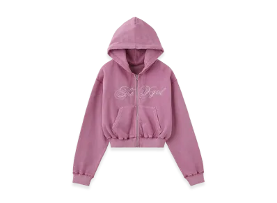X-Girl Women's Pigment Dyed Script Logo Compact Zip Up Sweat Hoodie "Pink"