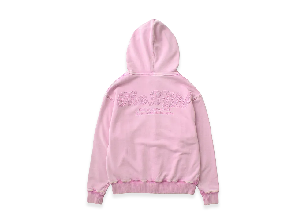 X-Girl Women's Bleached Logo Patch Zip Up Sweat Hoodie "Pink"