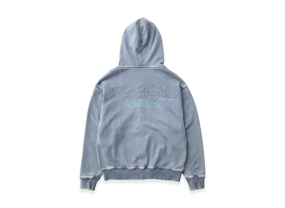 X-Girl Women's Bleached Logo Patch Zip Up Sweat Hoodie "Blue"