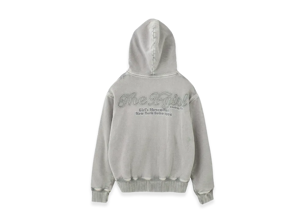 X-Girl Women's Bleached Logo Patch Zip Up Sweat Hoodie "Grey"