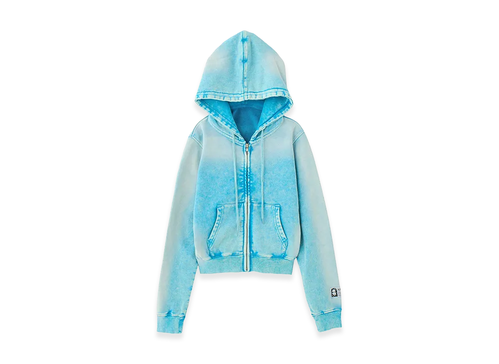 X-Girl Women's Face Label Washed Compact Zip Up Sweat Hoodie "Light Blue"