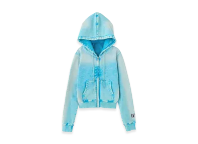 X-Girl Women's Face Label Washed Compact Zip Up Sweat Hoodie "Light Blue"